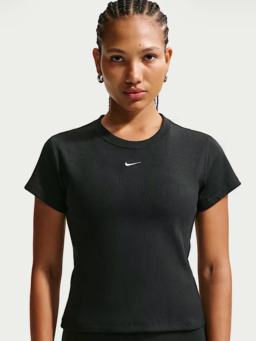 Nike Black Ribbed Short Sleeve Crew Tee with White Swoosh